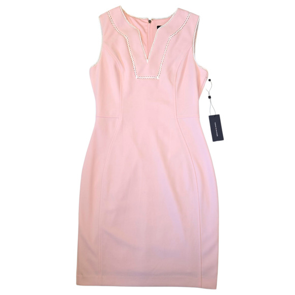 Tommy Hilfiger Powder Pink Sleeveless V-Neck Lace Trim Sheath Dress Size 6 - Picture 1 of 10